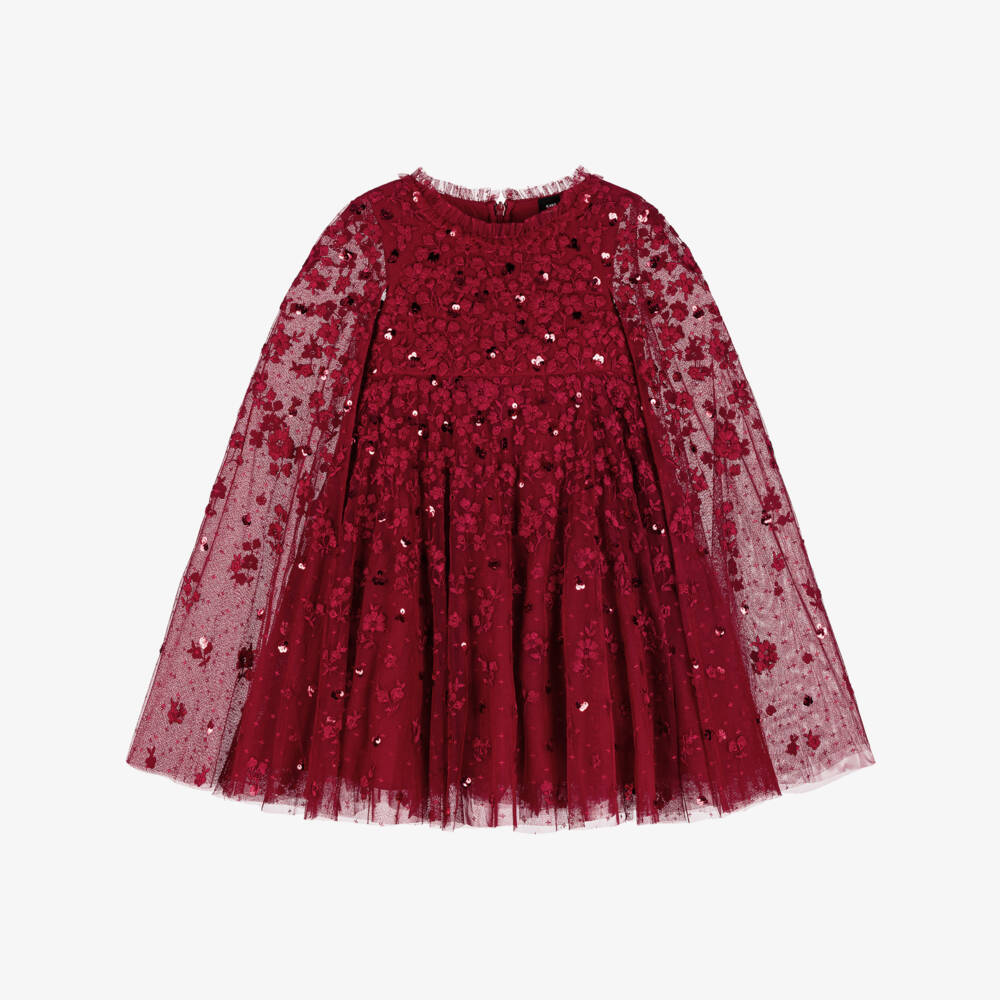 Needle & Thread-Girls Red Embroidered & Sequinned Tulle Cape Dress | Childrensalon Outlet