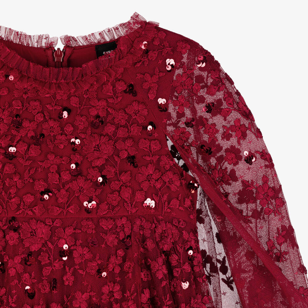 Needle & Thread-Girls Red Embroidered & Sequinned Tulle Cape Dress | Childrensalon Outlet