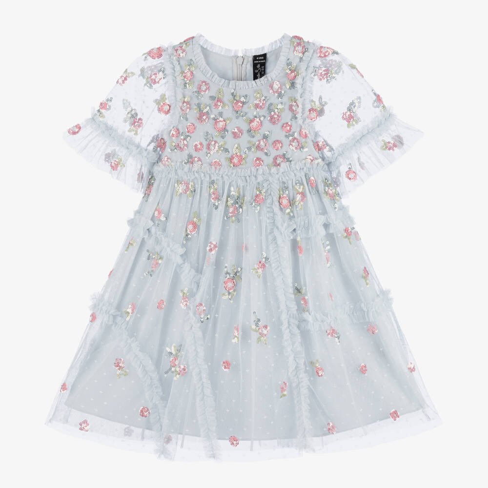 Needle & Thread-Girls Shimmering Blue Floral Dress | Childrensalon Outlet
