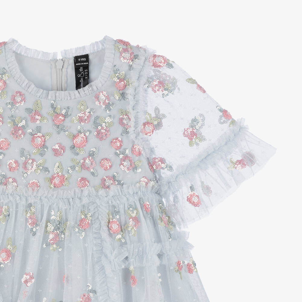 Needle & Thread-Girls Shimmering Blue Floral Dress | Childrensalon Outlet
