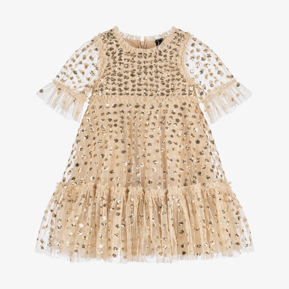 Needle & Thread-Girls Sparkling Gold Tulle Dress | Childrensalon Outlet