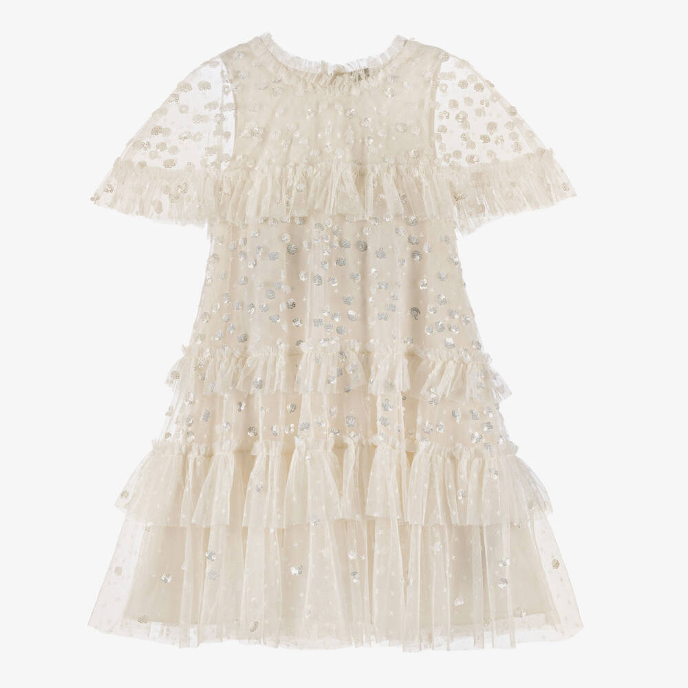 Needle & Thread-فستان تول عاجي مزين بالترتر للبنات | Childrensalon Outlet