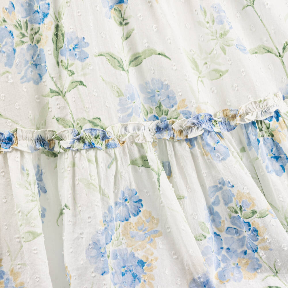 Needle & Thread-Girls White & Blue Floral Cotton Dress | Childrensalon Outlet