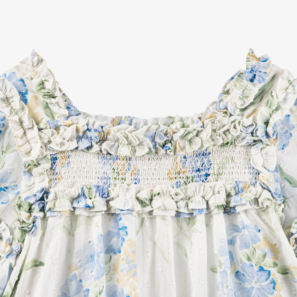 Needle & Thread-Girls White & Blue Floral Cotton Dress | Childrensalon Outlet