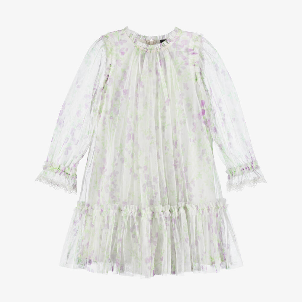 Needle & Thread-Girls White & Lilac Tulle Floral Dress | Childrensalon Outlet