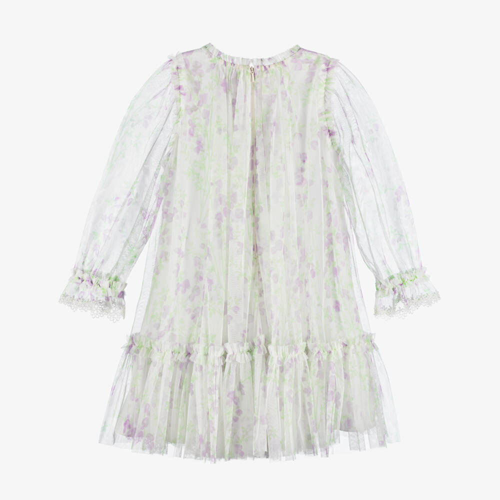 Needle & Thread-Girls White & Lilac Tulle Floral Dress | Childrensalon Outlet