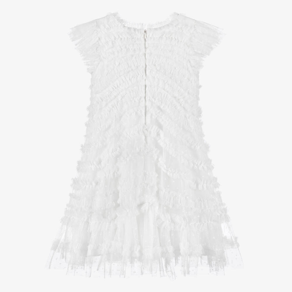 Needle & Thread-Girls White Tulle Dress with Wavy Ruffles | Childrensalon Outlet