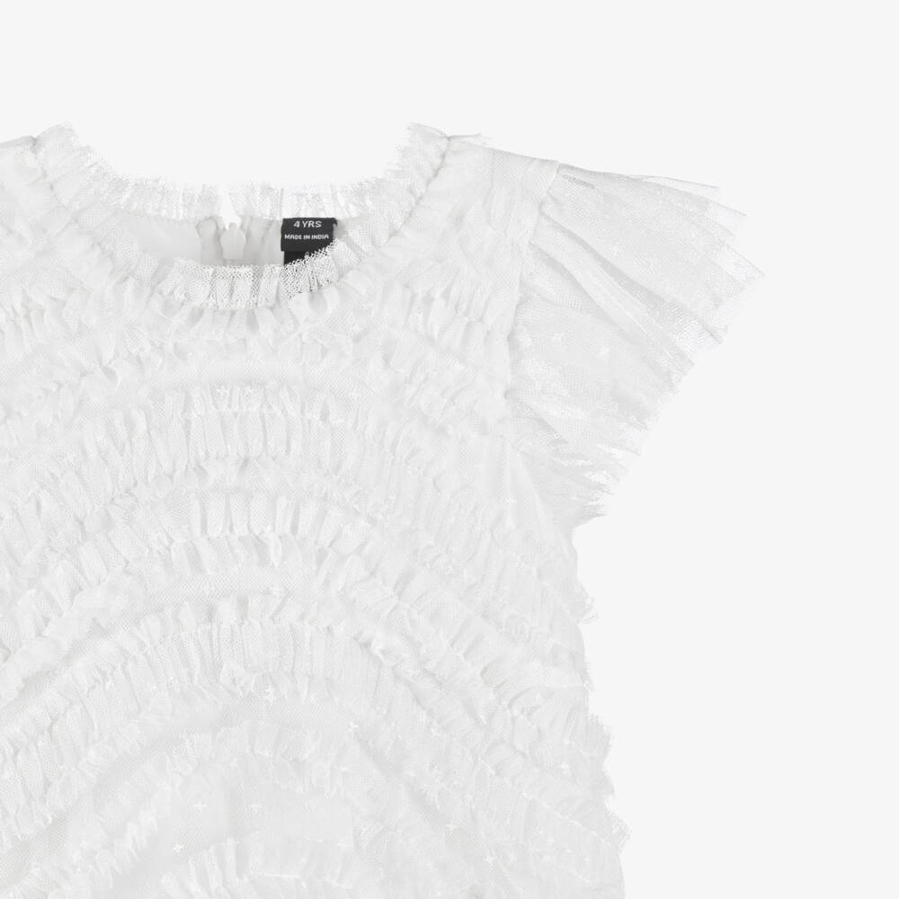 Needle & Thread-Girls White Tulle Dress with Wavy Ruffles | Childrensalon Outlet