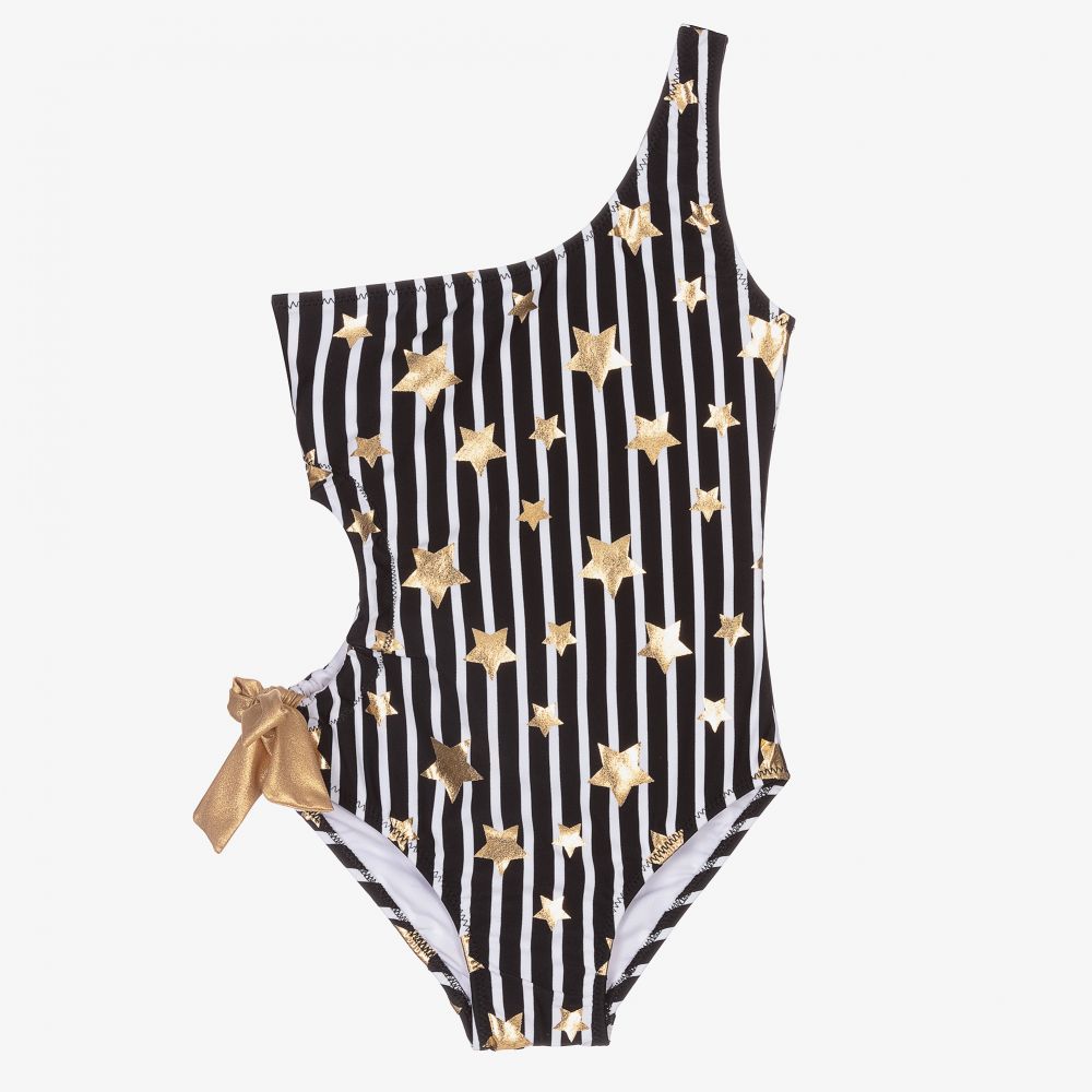Nessi Byrd - Black Striped Swimsuit (UV50) | Childrensalon
