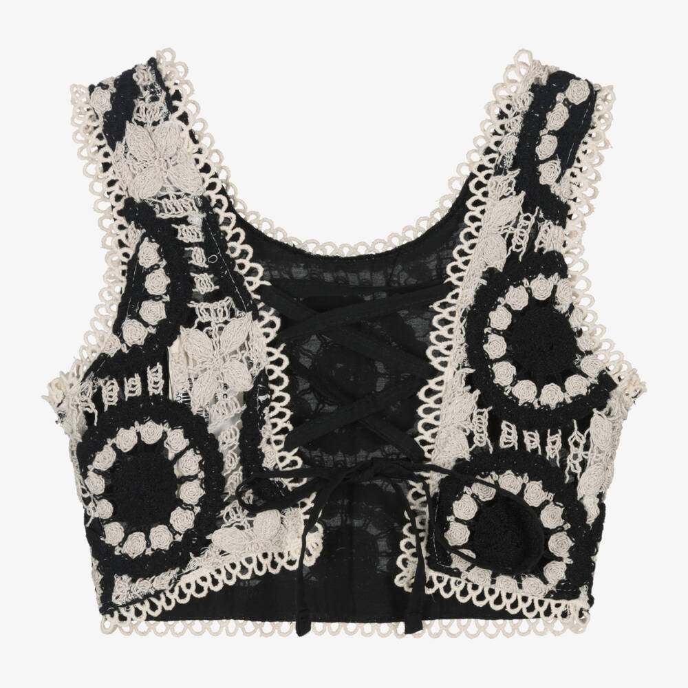 Nessi Byrd-Girls Black Crochet Crop Top | Childrensalon Outlet