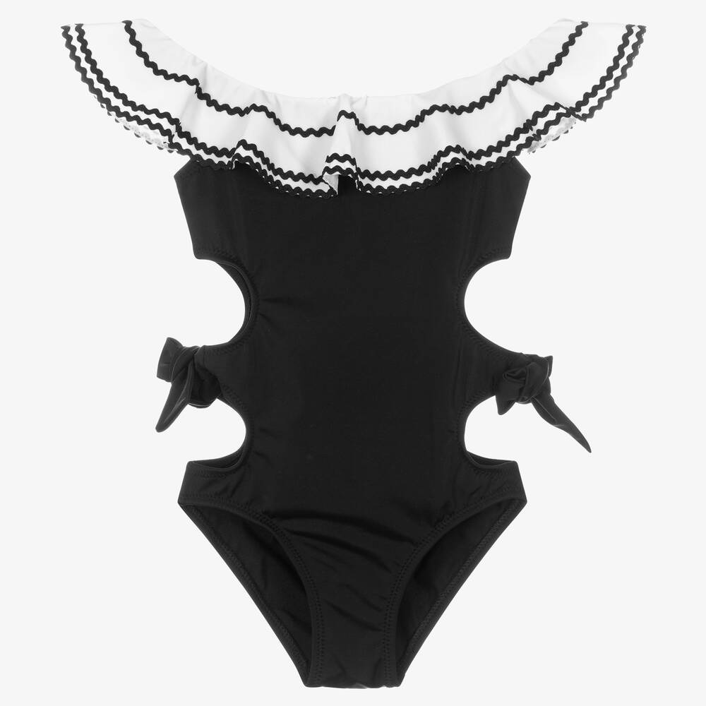 Nessi Byrd - Girls Black Cut-Out Swimsuit (UV50) | Childrensalon