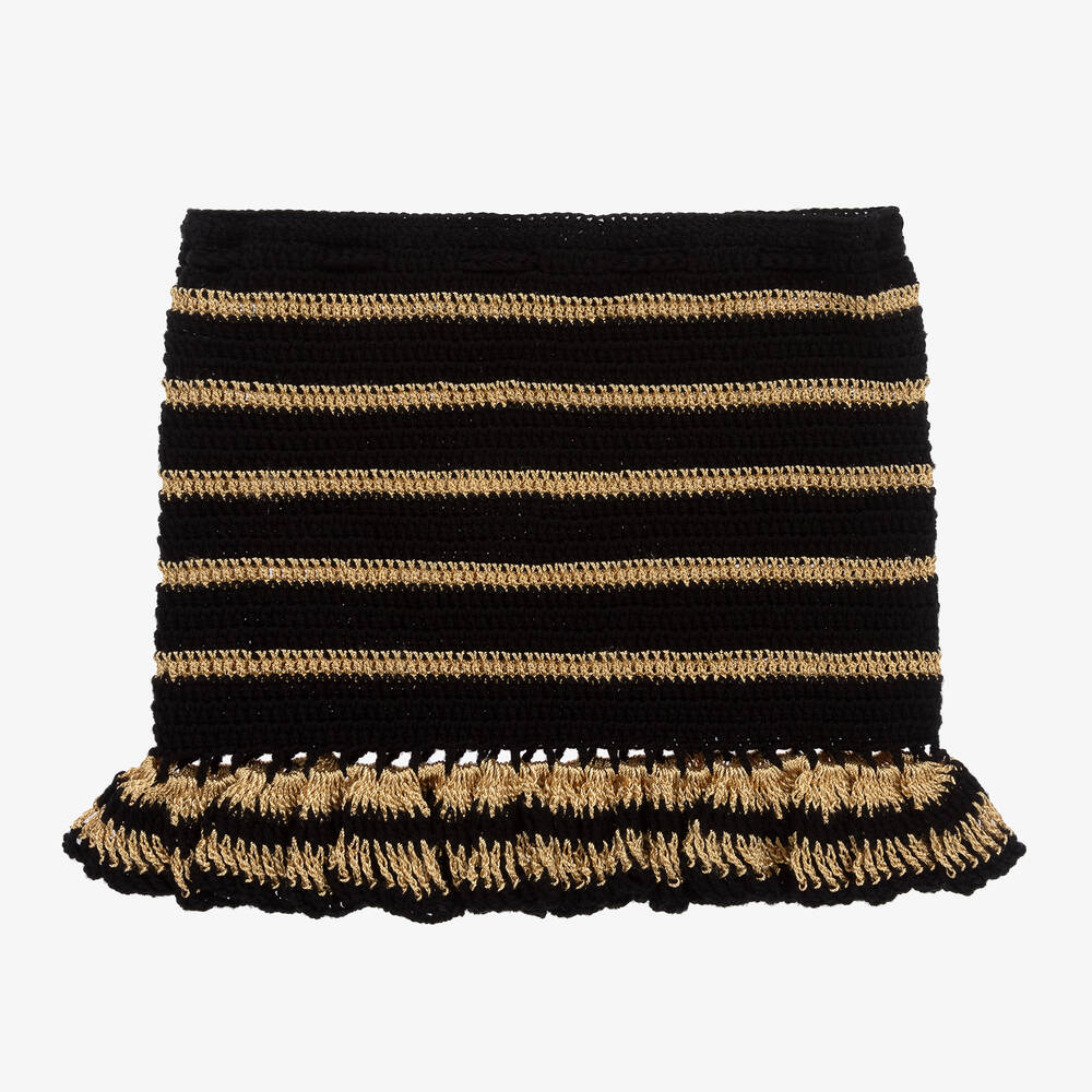 Nessi Byrd-Girls Black & Gold Crochet Beach Skirt | Childrensalon Outlet