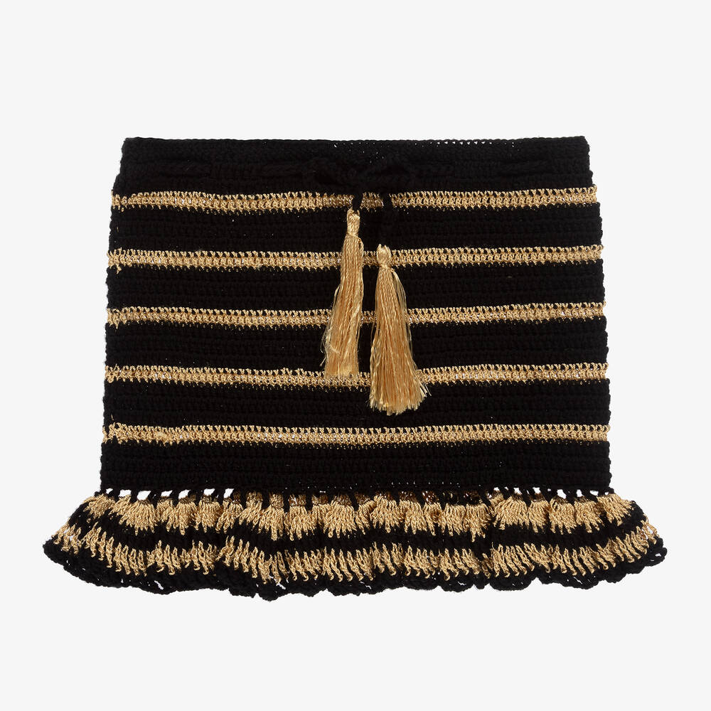 Nessi Byrd-Girls Black & Gold Crochet Beach Skirt | Childrensalon Outlet