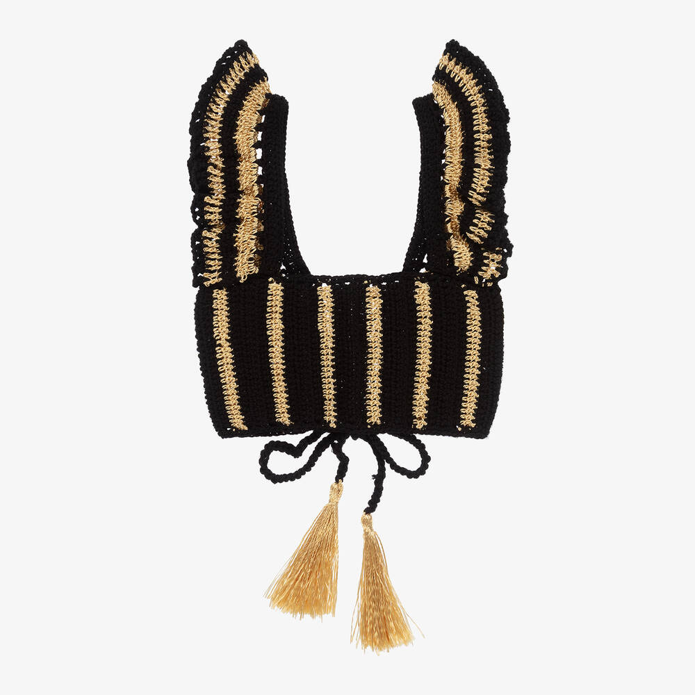 Nessi Byrd-Girls Black & Gold Crochet Beach Top | Childrensalon Outlet