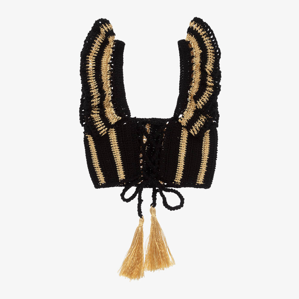 Nessi Byrd-Черно-золотистый трикотажный пляжный топ для девочек | Childrensalon Outlet