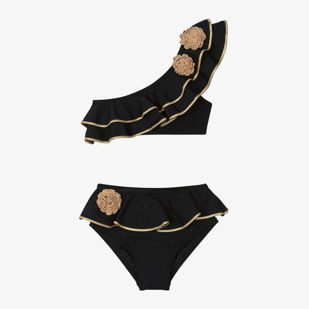 Nessi Byrd-Girls Black Ruffle Bikini (UV50) | Childrensalon Outlet