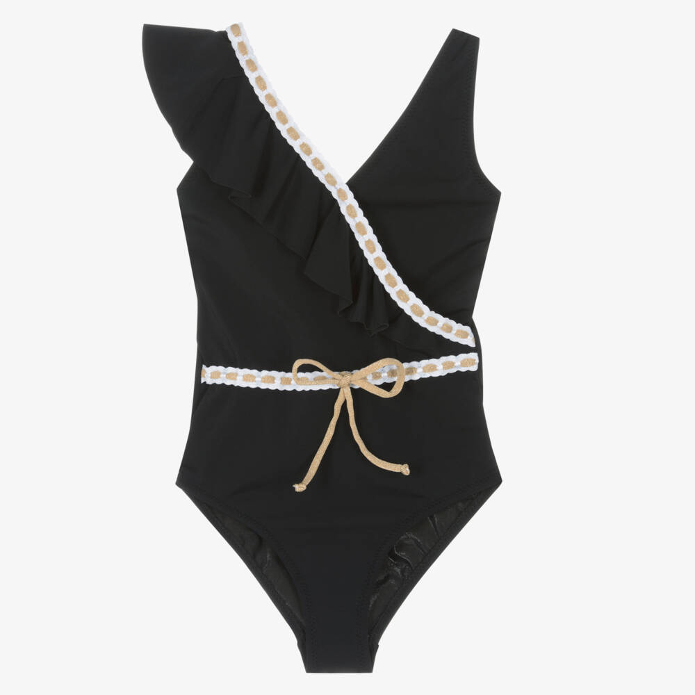 Nessi Byrd-Girls Black Ruffle Swimsuit (UV50) | Childrensalon Outlet