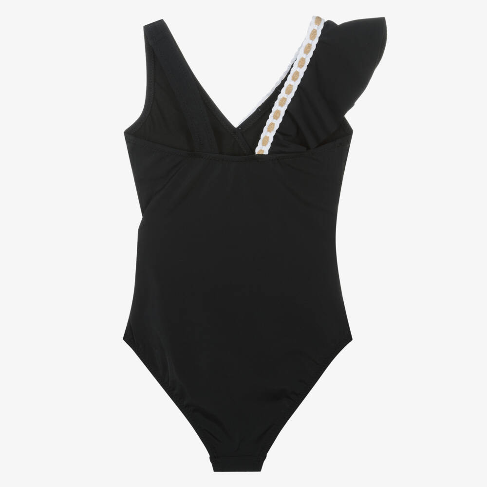 Nessi Byrd-Girls Black Ruffle Swimsuit (UV50) | Childrensalon Outlet