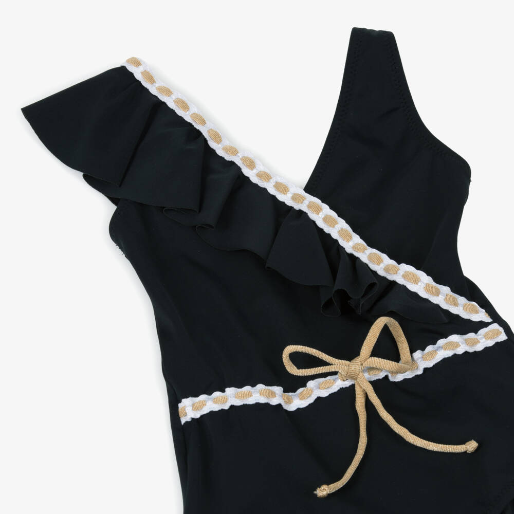 Nessi Byrd-Girls Black Ruffle Swimsuit (UV50) | Childrensalon Outlet