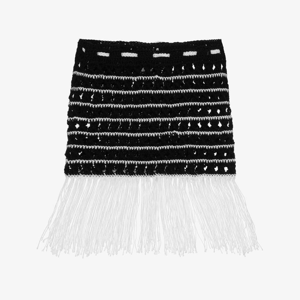 Nessi Byrd-تنورة كروشيه للشاطئ لون أسود وأبيض للبنات | Childrensalon Outlet