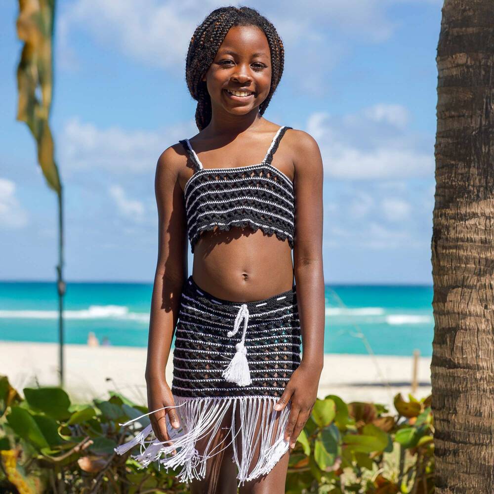 Nessi Byrd-تنورة كروشيه للشاطئ لون أسود وأبيض للبنات | Childrensalon Outlet