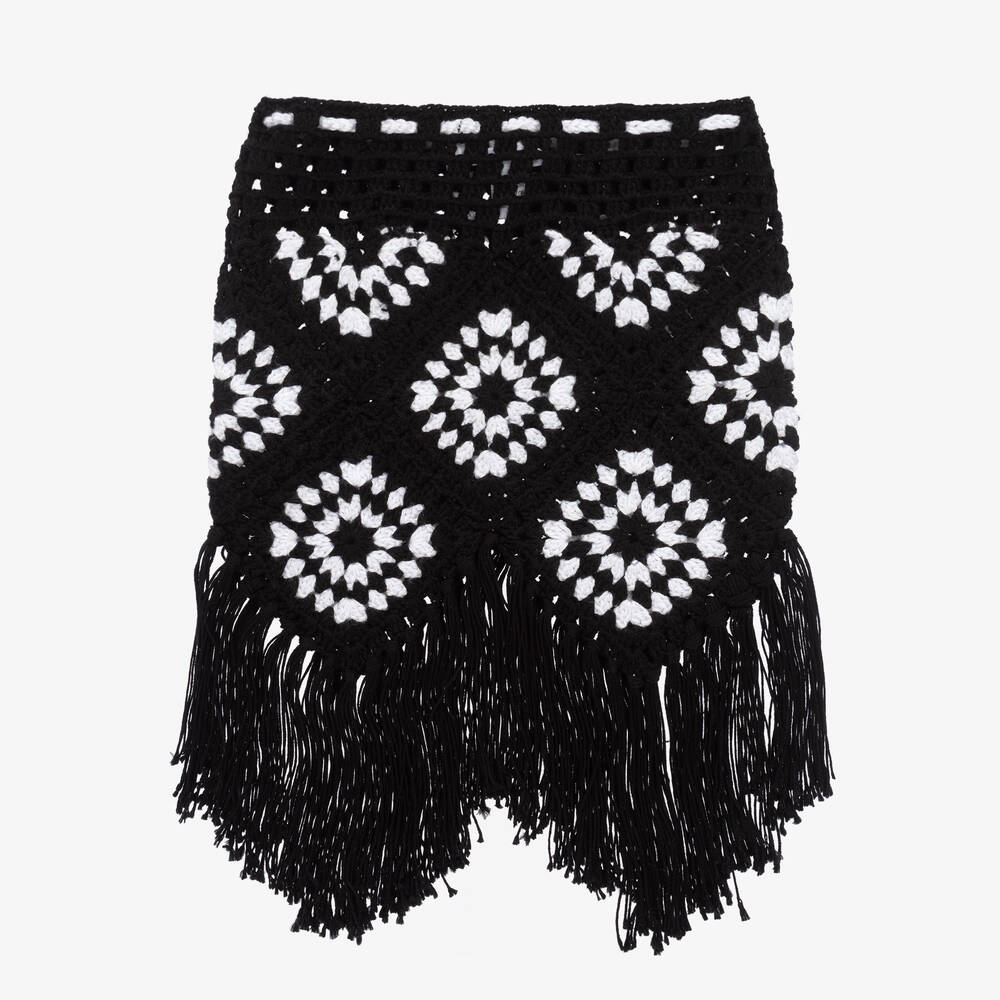 Nessi Byrd-تنورة قطن كروشيه محبوك لون أبيض وأسود للبنات | Childrensalon Outlet