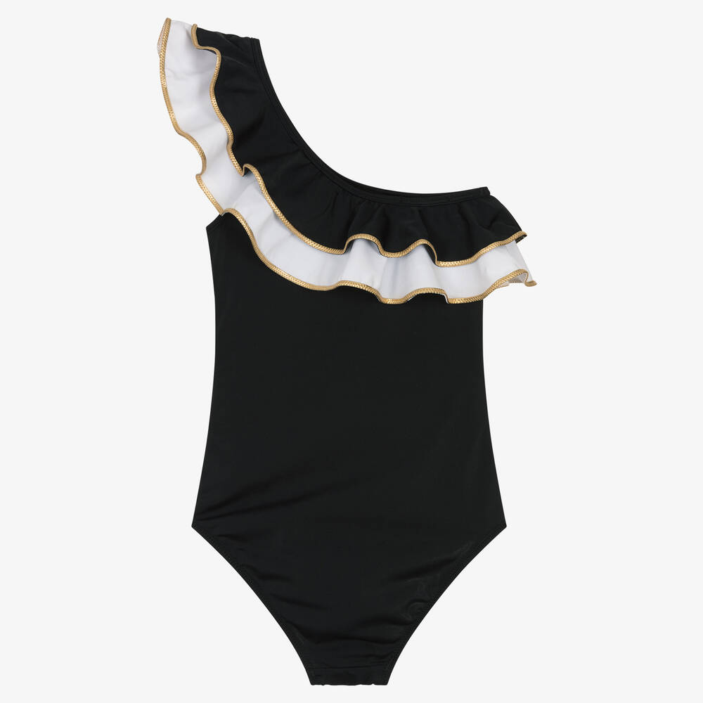 نيسي بيرد-Girls Black & White Swimsuit (UV50) | Childrensalon Outlet