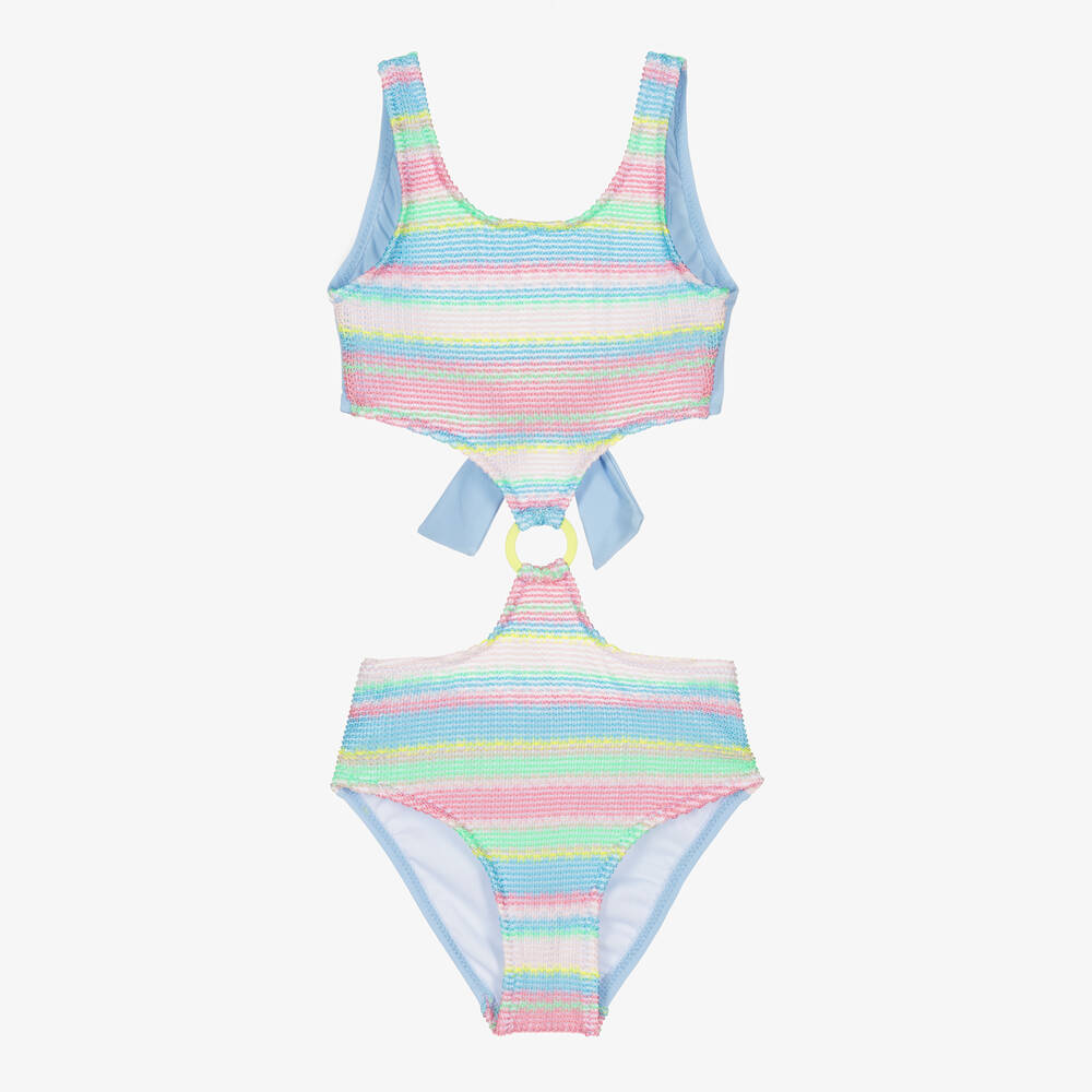 Nessi Byrd-Girls Blue & Pink Crochet Swimsuit (UV50) | Childrensalon Outlet