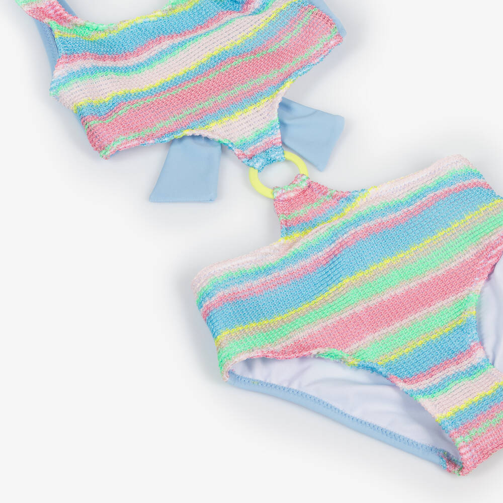 Nessi Byrd-Girls Blue & Pink Crochet Swimsuit (UV50) | Childrensalon Outlet