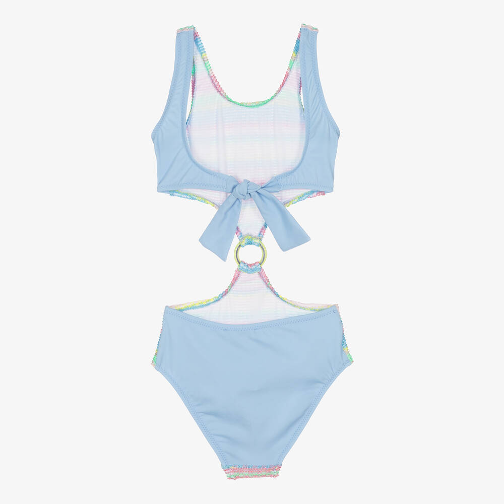 Nessi Byrd-Girls Blue & Pink Crochet Swimsuit (UV50) | Childrensalon Outlet