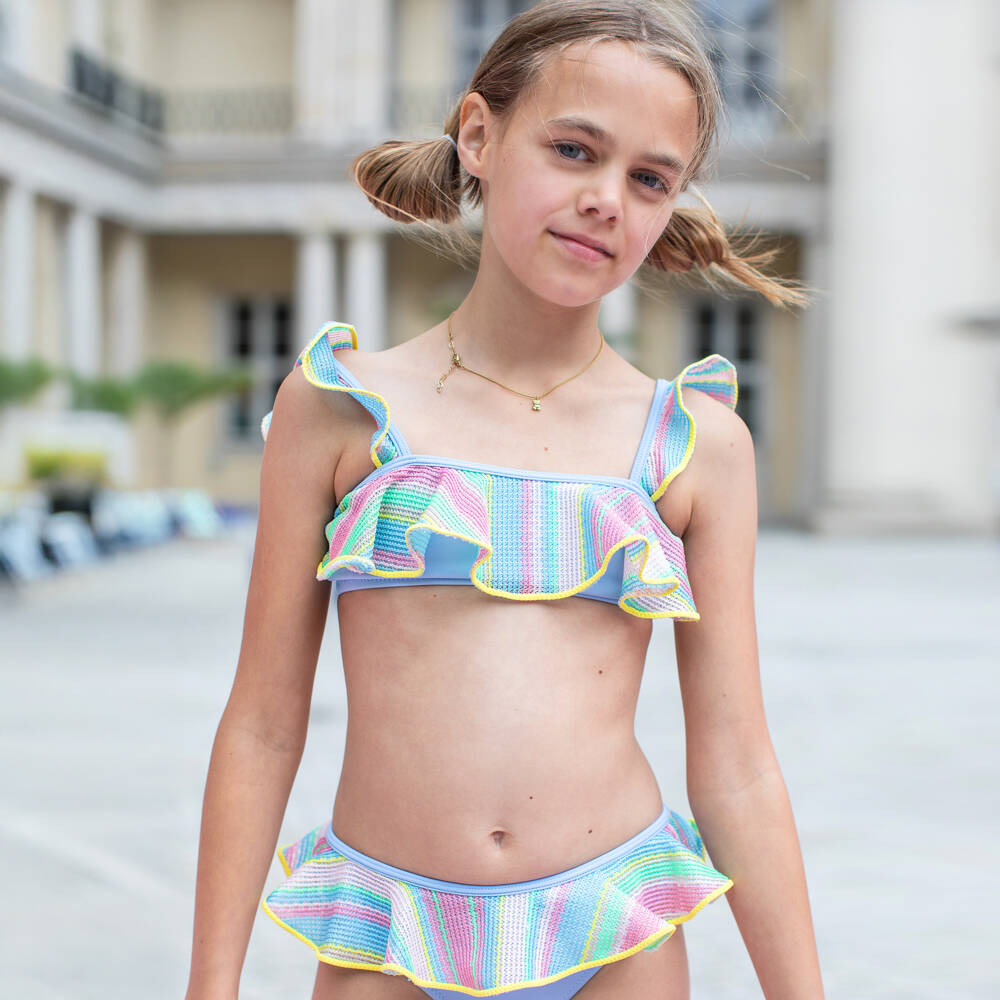 Nessi Byrd-مايوه بكيني مزين كشكش لون أزرق للبنات (UV50) | Childrensalon Outlet