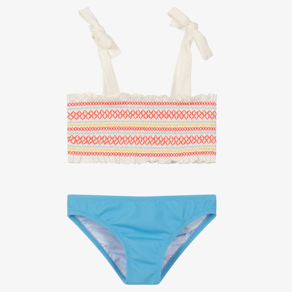 Nessi Byrd - Girls Blue Shirred Bikini (UV50) | Childrensalon