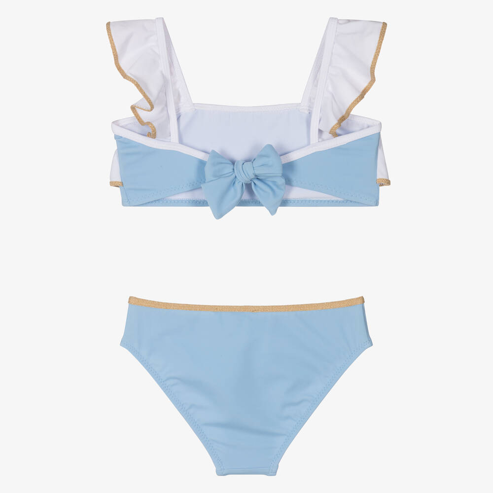 Nessi Byrd-Girls Blue & White Ruffle Bikini (UV50) | Childrensalon Outlet