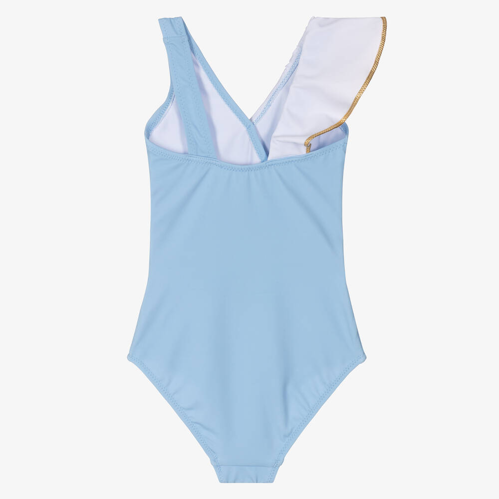 Nessi Byrd-Girls Blue & White Ruffle Swimsuit (UV50) | Childrensalon Outlet