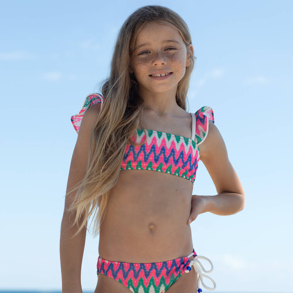 Nessi Byrd-Girls Crochet Zigzag Bikini in Pink | Childrensalon Outlet