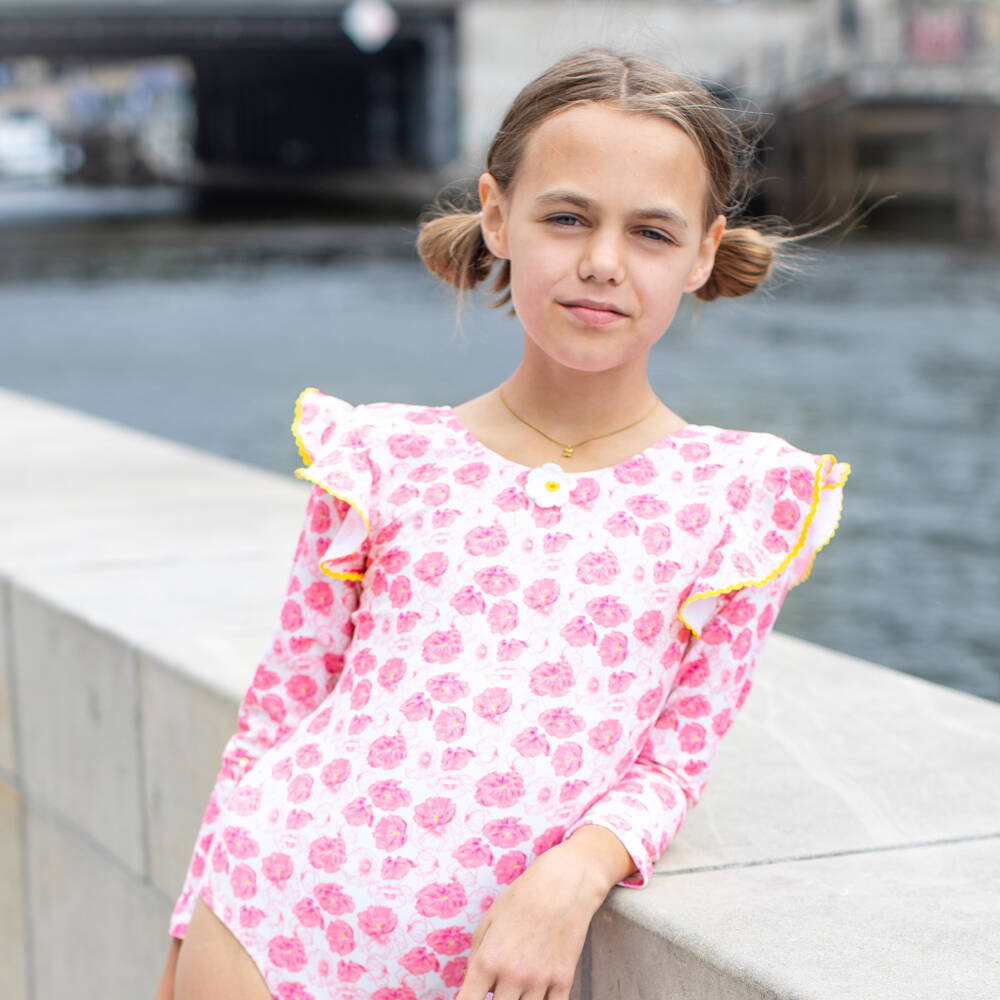 Nessi Byrd-Girls Floral Pink UV-Protective Swimsuit | Childrensalon Outlet