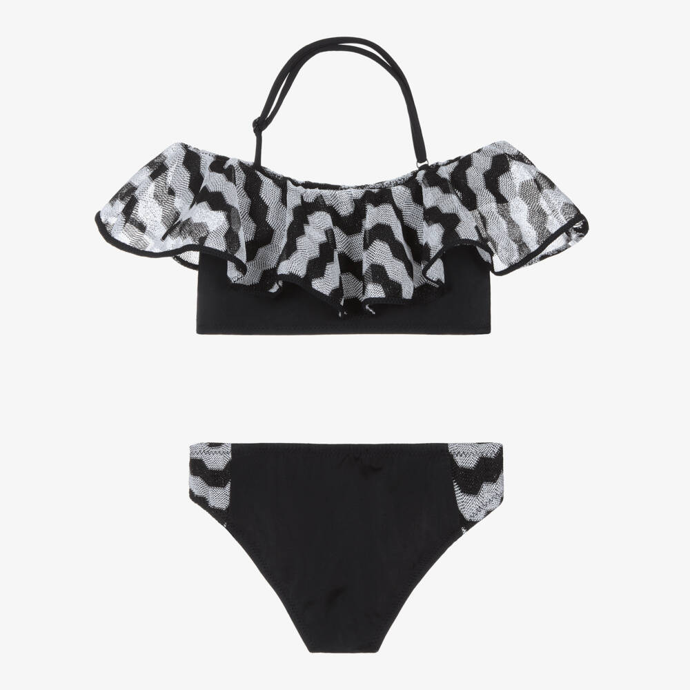 Nessi Byrd-Girls Frilled Black Bikini Set | Childrensalon Outlet