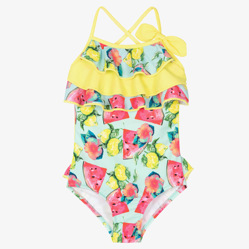 Nessi Byrd - Girls Green Fruit Print Swimsuit (UV50) | Childrensalon