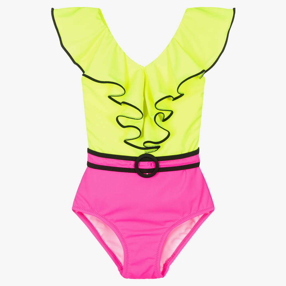 Nessi Byrd - Розово-зеленый купальник с рюшами (UV50) | Childrensalon