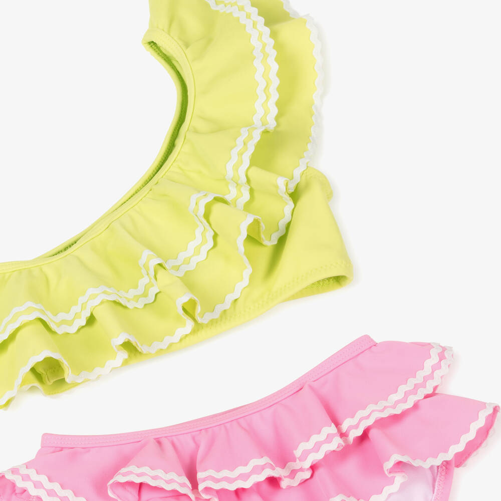 Nessi Byrd-Girls Green & Pink Ruffle Bikini (UV50) | Childrensalon Outlet