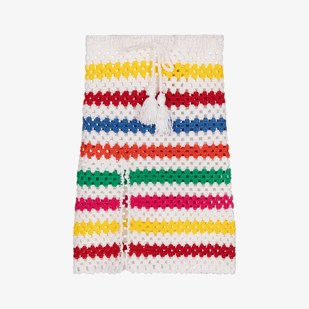 Nessi Byrd - Girls Ivory Striped Crochet Skirt | Childrensalon