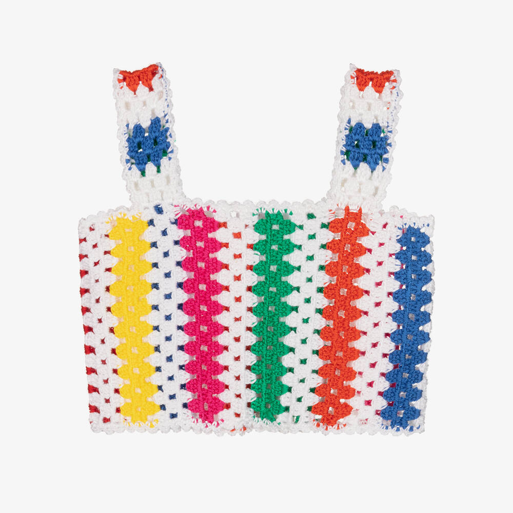 Nessi Byrd - Girls Ivory Striped Crochet Top | Childrensalon