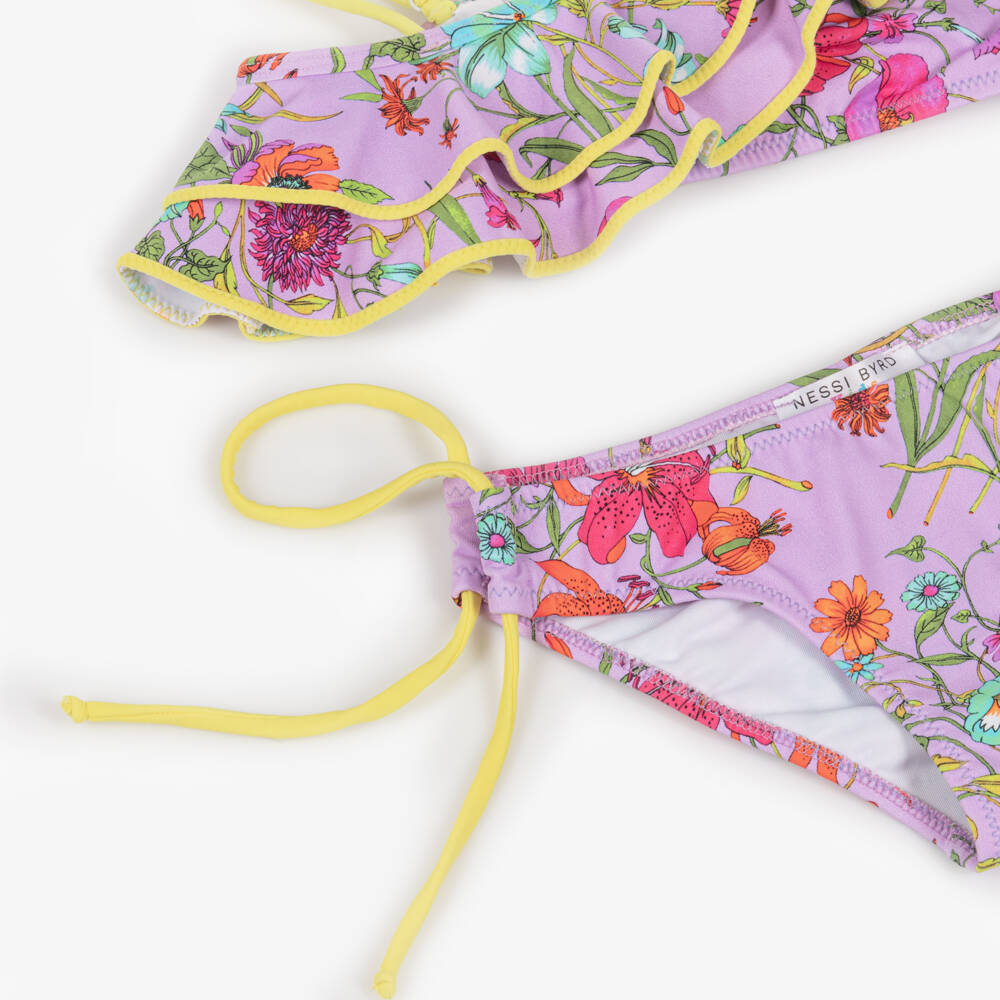 Nessi Byrd-بكيني بنفسجي مزهر للبنات مع كشكشات | Childrensalon Outlet