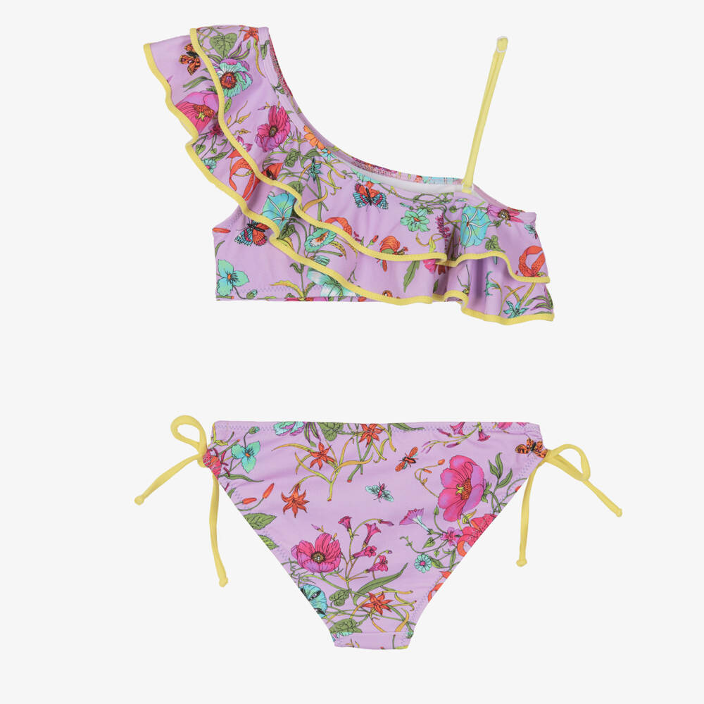 Nessi Byrd-بكيني بنفسجي مزهر للبنات مع كشكشات | Childrensalon Outlet
