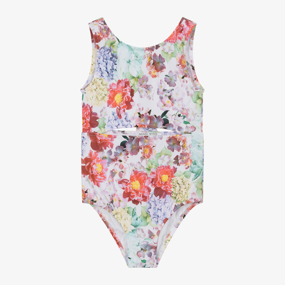 Nessi Byrd-Girls Lilac Purple Floral Cut-Out Swimsuit (UPF50) | Childrensalon Outlet