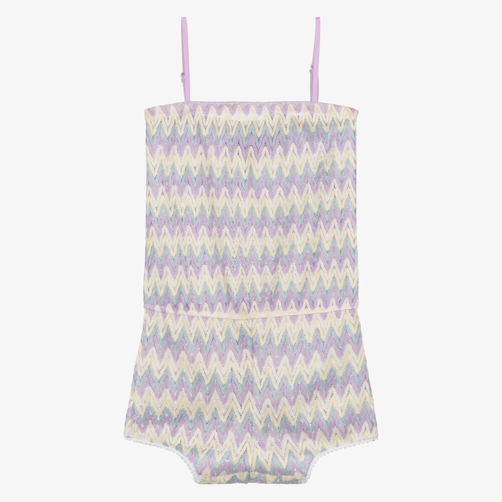 Nessi Byrd-Girls Lilac Purple Zig-Zag Crochet Playsuit | Childrensalon Outlet