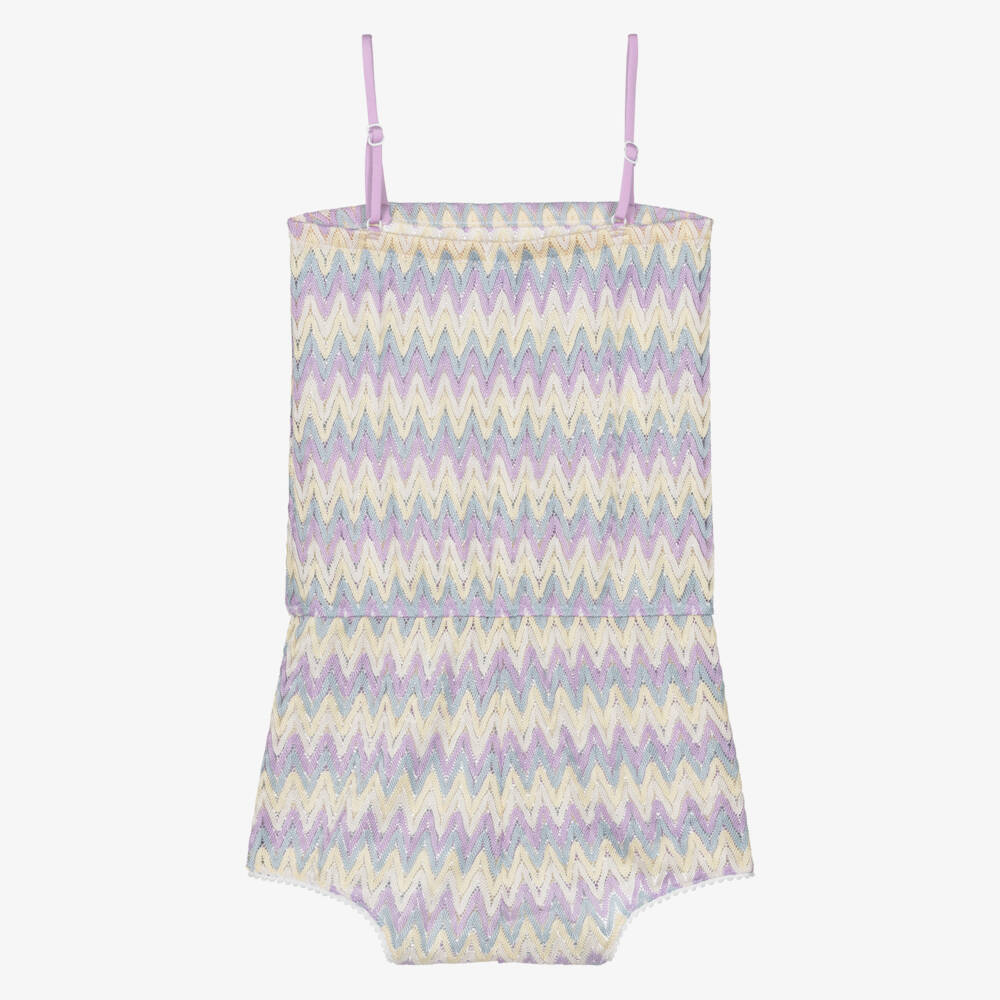 Nessi Byrd-Girls Lilac Purple Zig-Zag Crochet Playsuit | Childrensalon Outlet