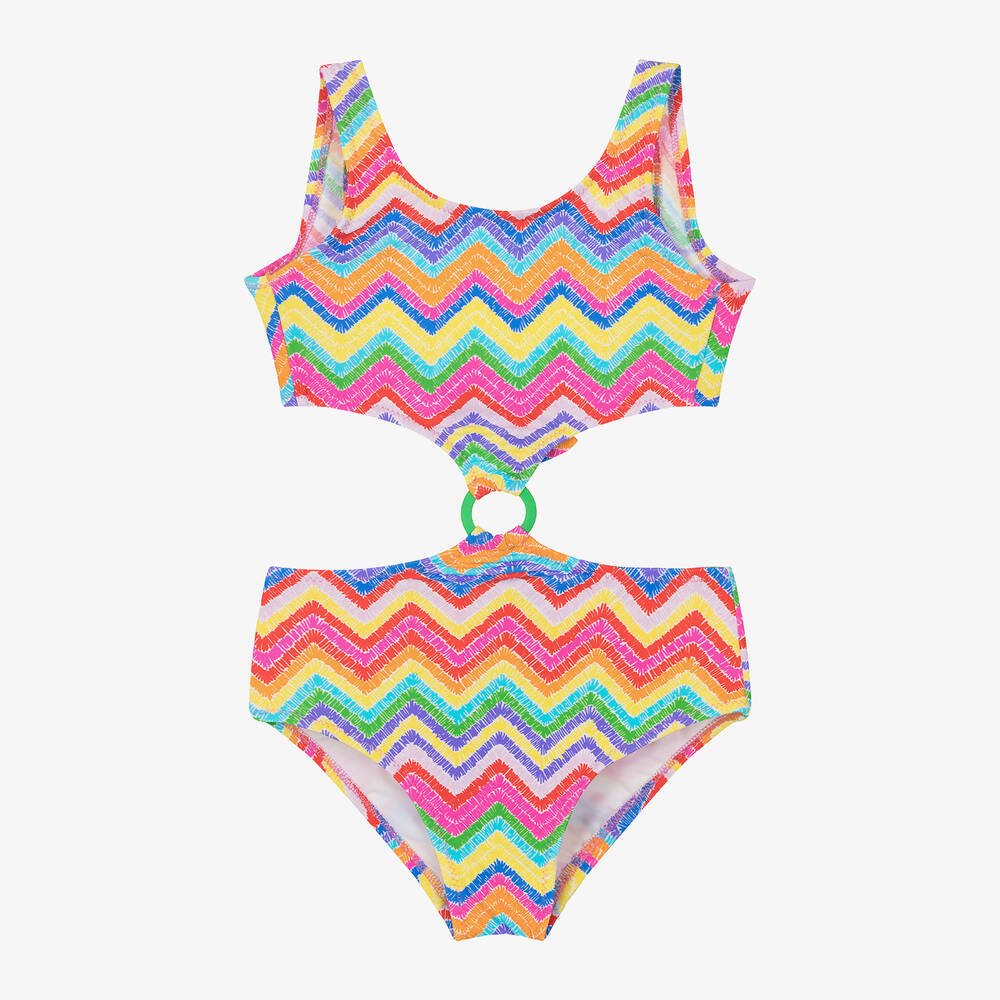 Nessi Byrd-Girls Multicoloured Zig Zag Swimsuit (UV50)  | Childrensalon Outlet