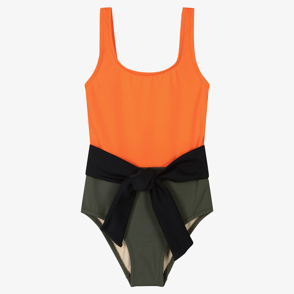 Nessi Byrd - Girls Orange & Green Swimsuit (UV50) | Childrensalon