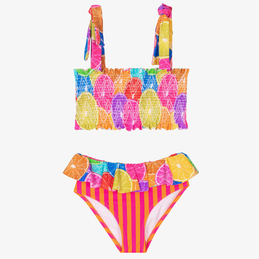 Nessi Byrd - Girls Orange & Pink Lemon Bikini (UV50) | Childrensalon